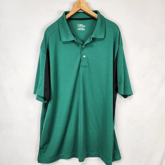 PGA Tour Mens Short Sleeves Polyester Performance Golf Polo Shirt Green Size XXL - Picture 1 of 7